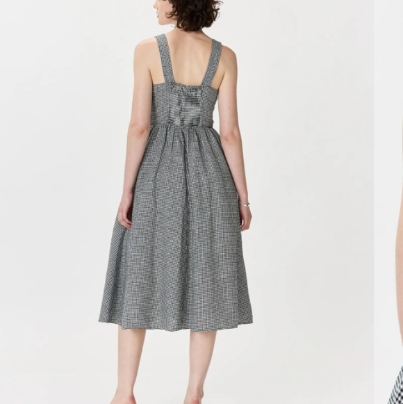 Nwt 100% European Linen Fit & Flare Midi Dress Classic Mini Gingham Sz Small - Picture 3 of 15